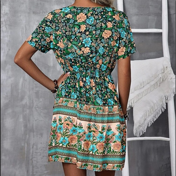 Boho Floral Tropical Print Cottagecore Dress - Picture 2 of 6